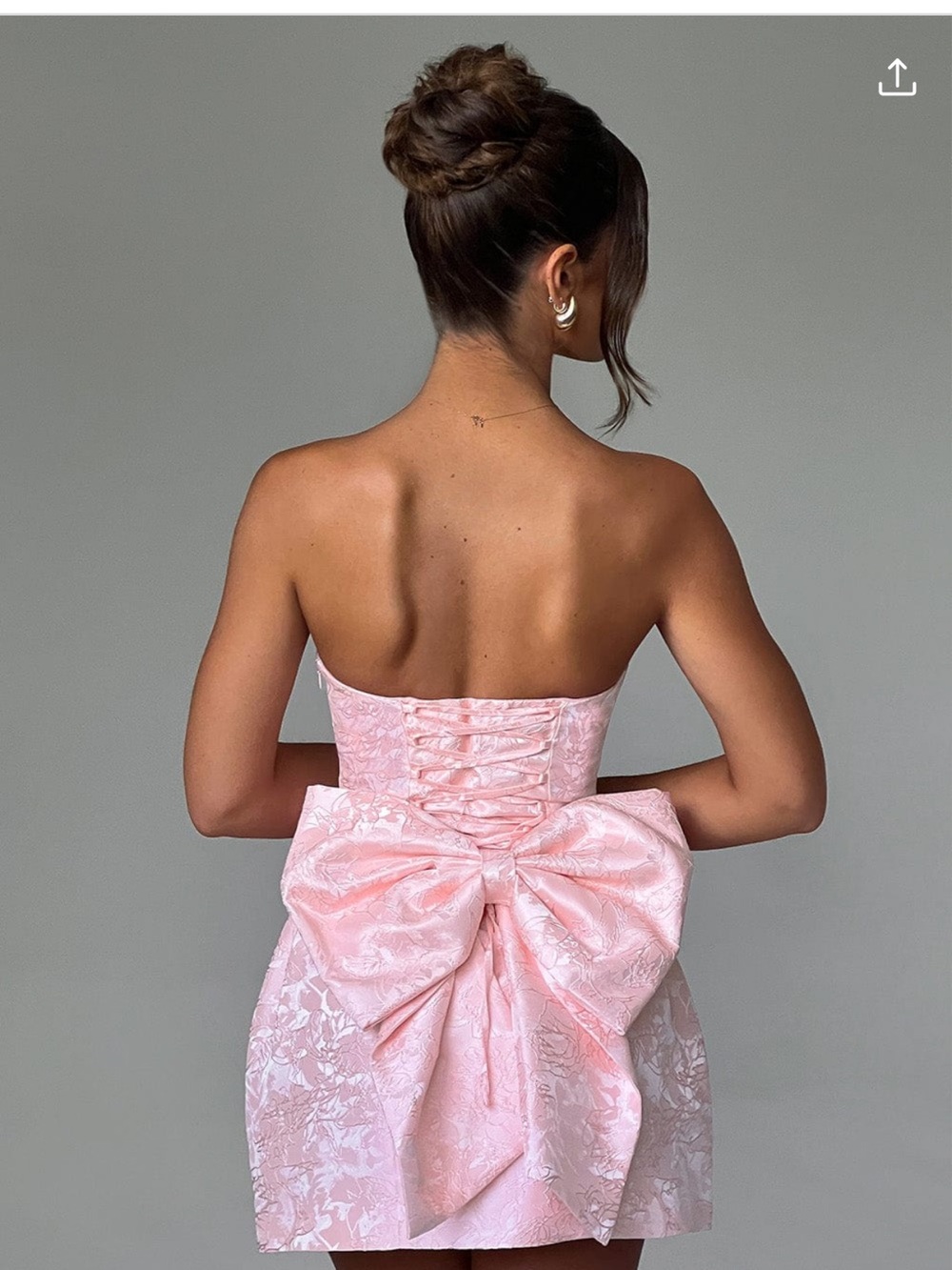 ELENORA MINI DRESS - BLUSH Pink Floral Jacquard Party Dress with Bow - Picture 8 of 9